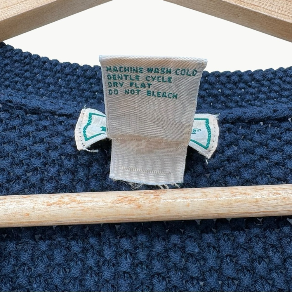 Vintage LL Bean Fisherman Cable Knit Cardigan Size Medium Navy Wool Blend 90s - Picture 12 of 13